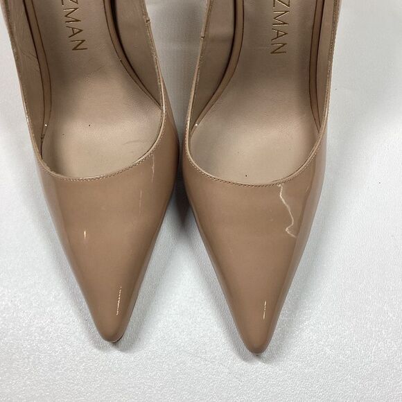 Stuart Weitzman Beige Patent Leather Pointed Toe Heels Size 9.5 - Picture 3 of 14